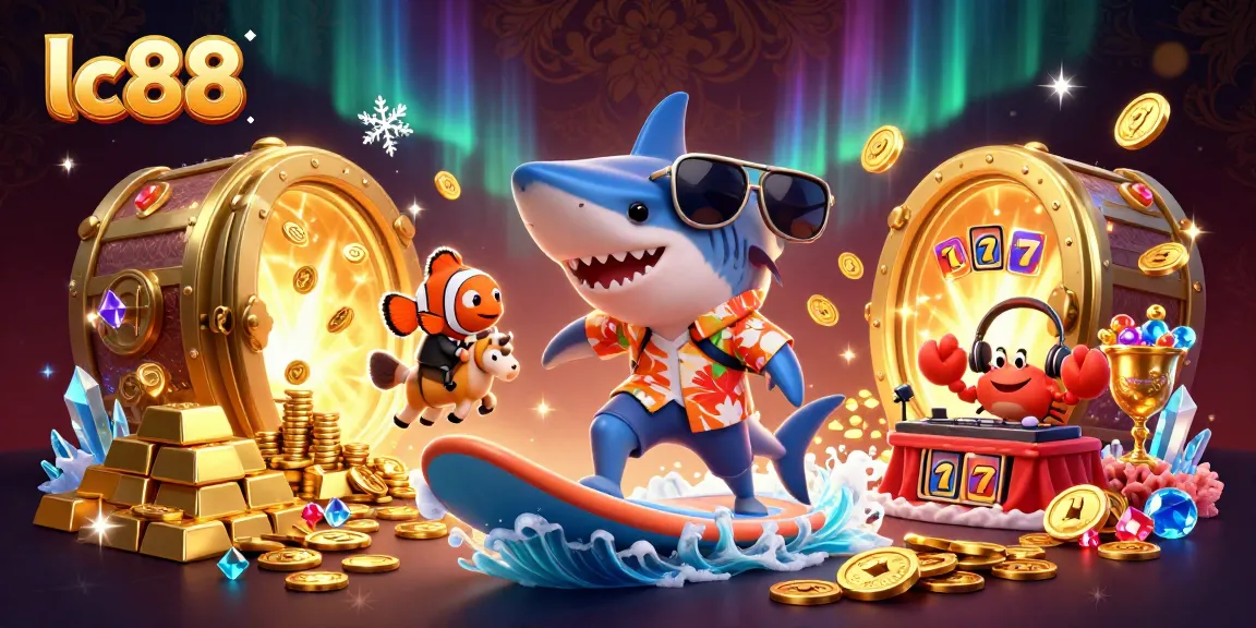 Experience thrilling slots action with lc88 as a hammer-head shark surfs gold coins!