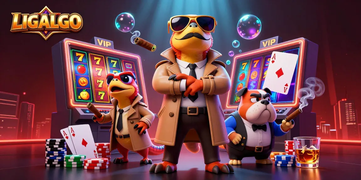 LIGALGO's playful raptors navigating a VIP slot lounge filled with vibrant casino elements.