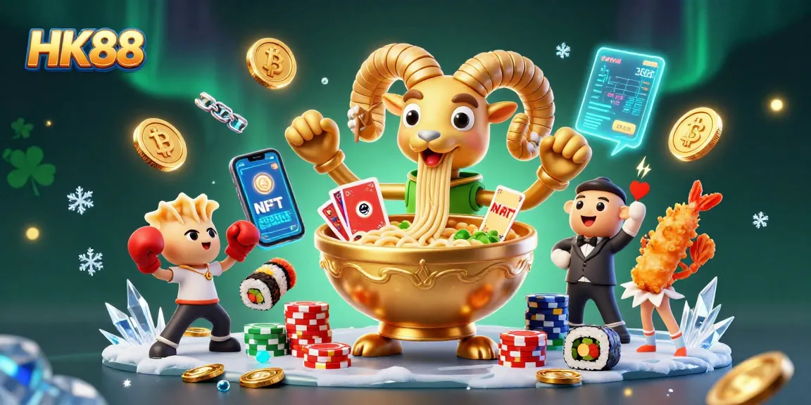 Engage in casino fun with HK88's vibrant illustration showcasing characters, coins, and gaming action.