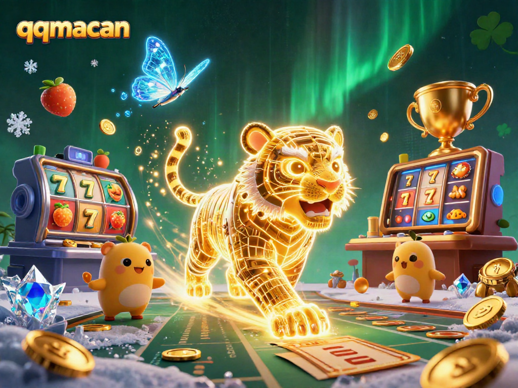 Experience thrilling gameplay with qqmacan, featuring colorful slot reels and a vibrant casino atmosphere.