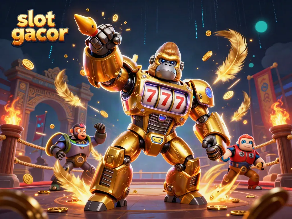 Gorila emas transformer dengan elemen slot gacor, siap untuk menang di arena pertarungan judi.