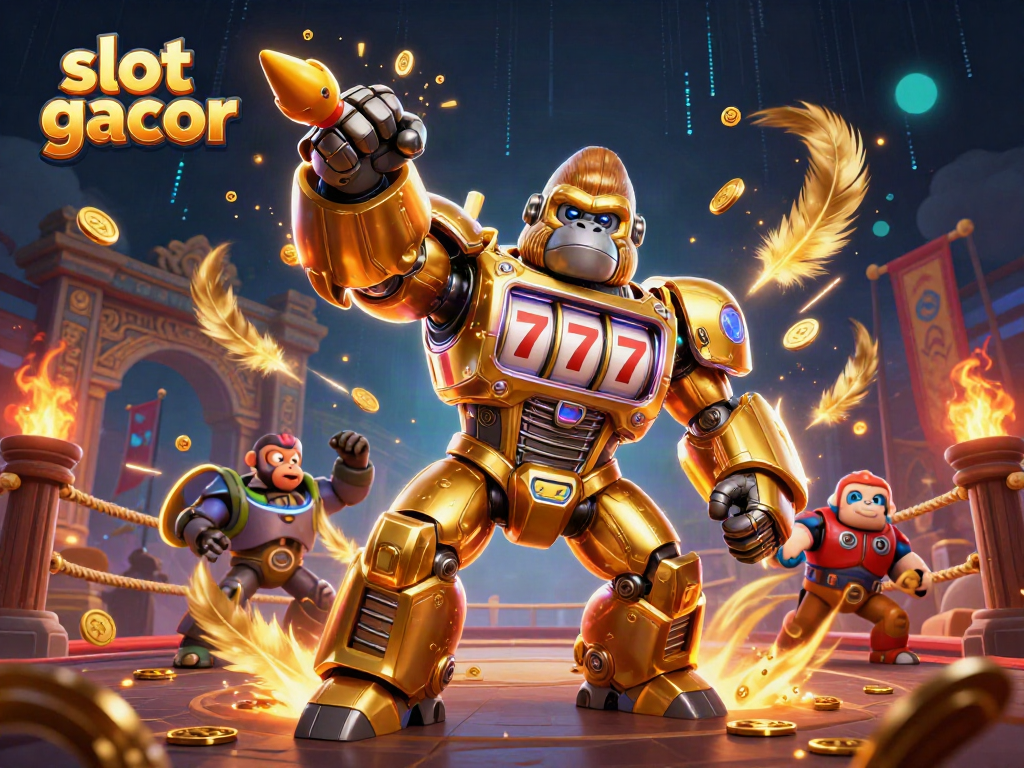 Gorila emas transformer dengan elemen slot gacor, siap untuk menang di arena pertarungan judi.