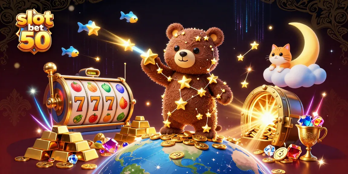 Experience excitement with slot bet 50, a vibrant, dynamic casino scene filled with treasures.