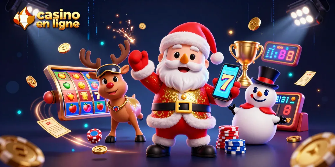 Découvrez l'univers immense du casino en ligne avec ce Santa amusant et ses accessoires de jeu.