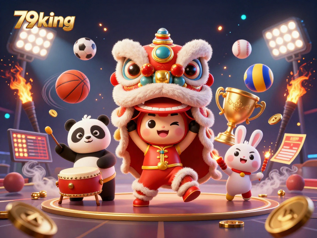 Engage in thrilling sports betting with the vibrant 79king lion dance illustration celebrating various sports.
