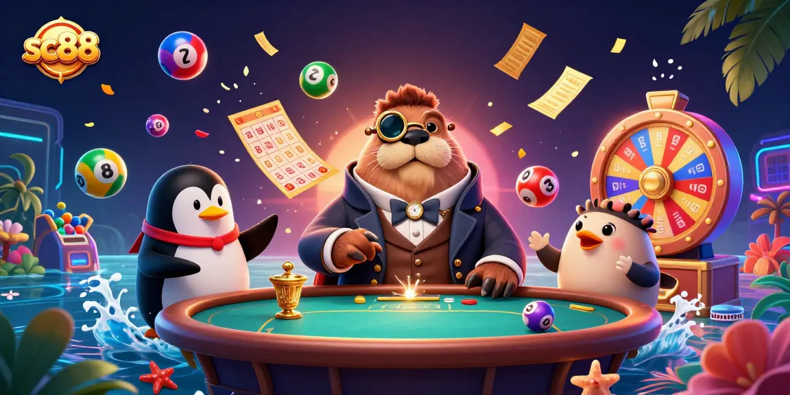 Engage in thrilling gameplay with sc88 featuring a jolly walrus and penguin dealer in an underwater casino.