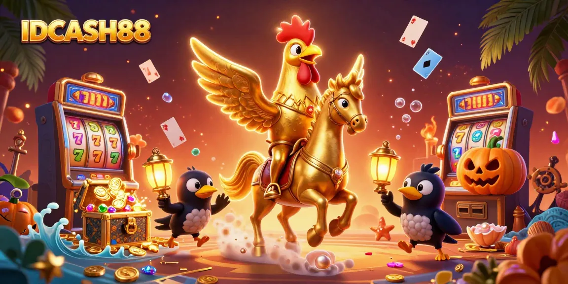 Experience the thrill of IDCASH88 slots with vibrant 3D elements and golden jackpots in a lively casino.