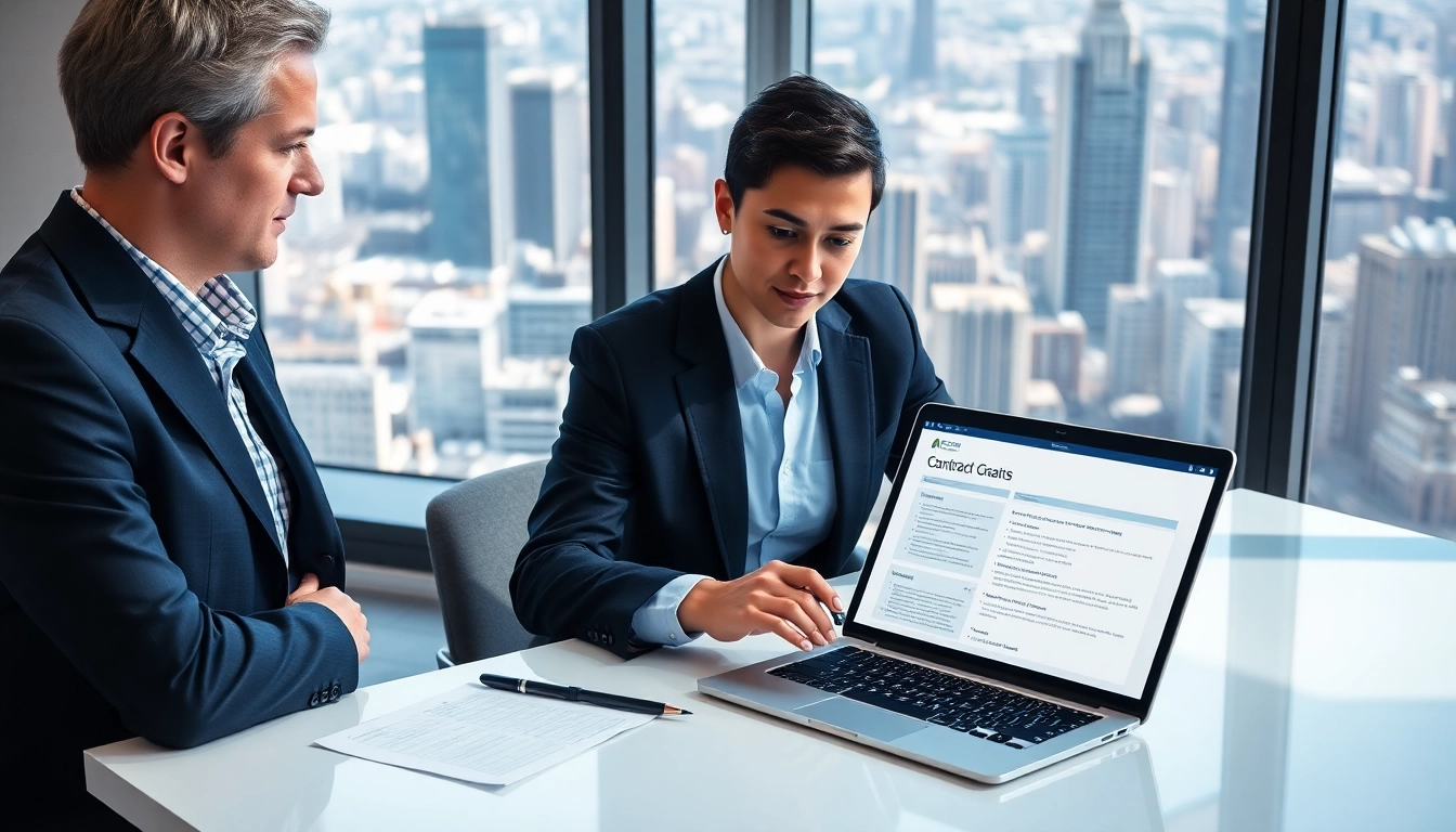 Analyze Federal and State contracts and grants in a professional office scene.