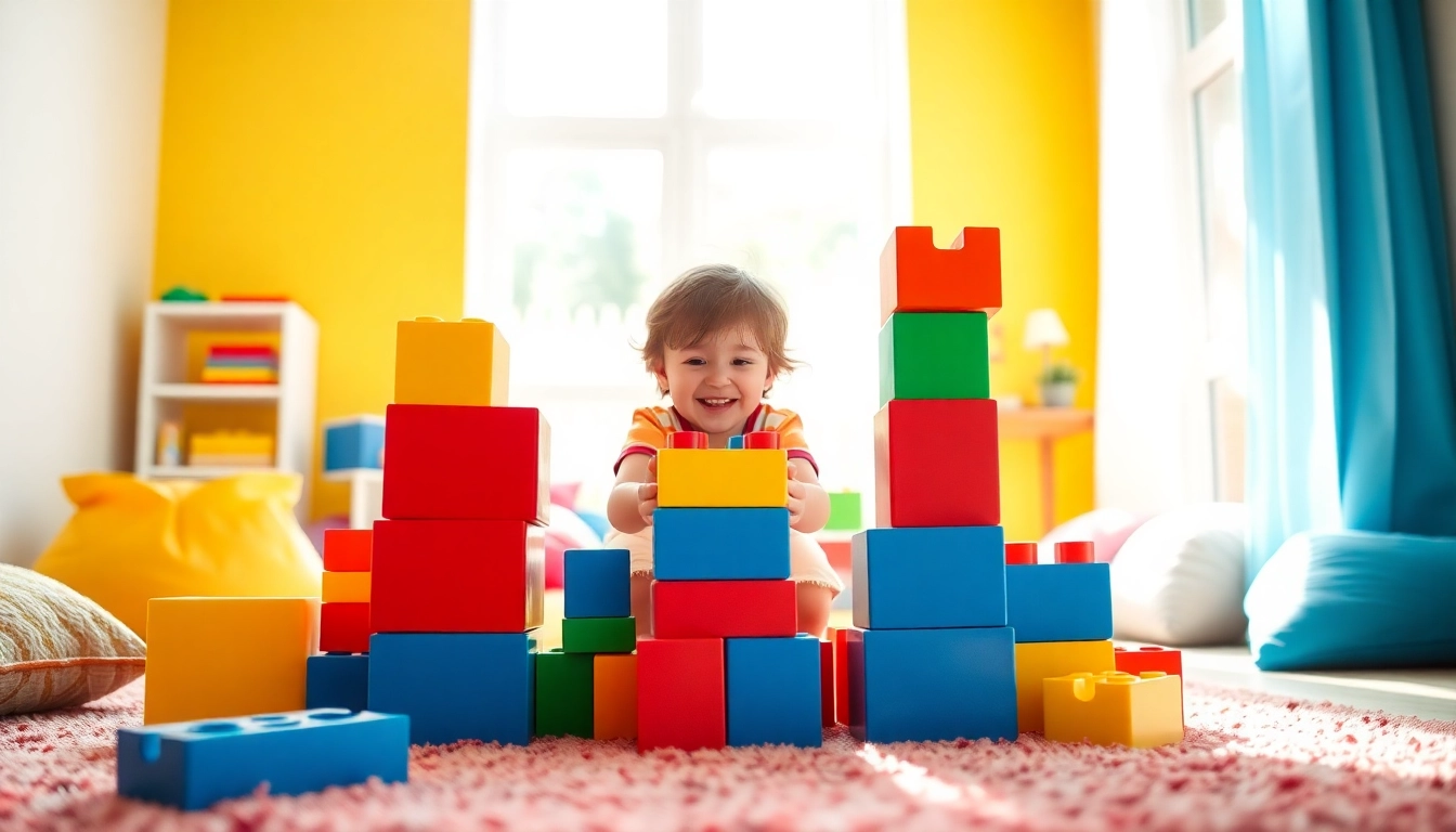 Create additional information for kids by building with colorful giant blocks.