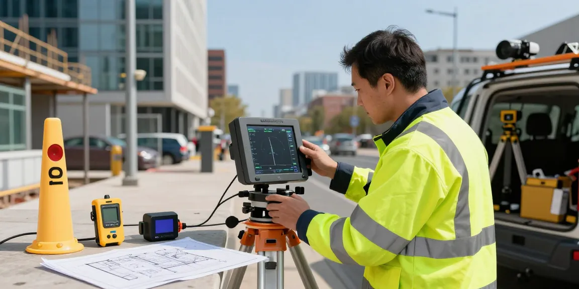 GPR Utility surveys London conducted by a professional land surveyor, showcasing advanced technology and urban development.