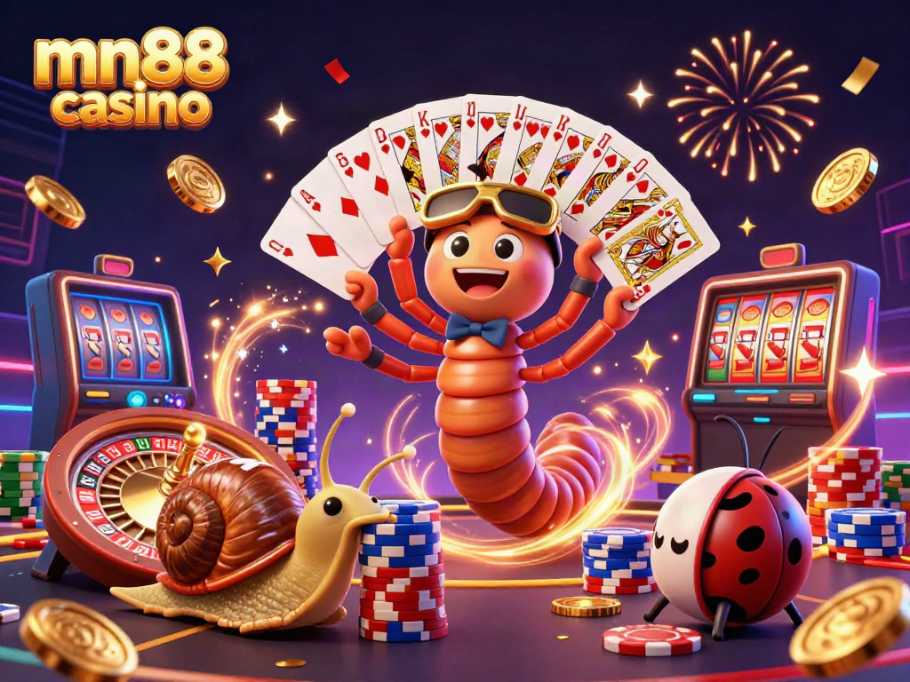 Experience thrilling games at mn88 casino with cartoon characters and vibrant, dynamic casino elements.