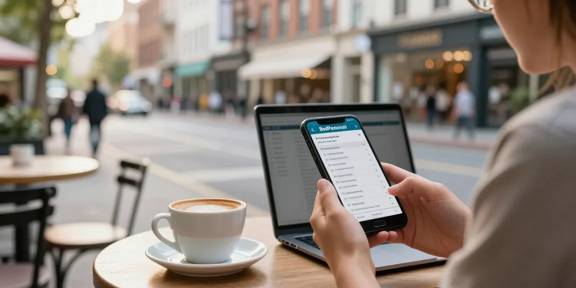 Browsing local classifieds on BedPersonal in a vibrant café setting.