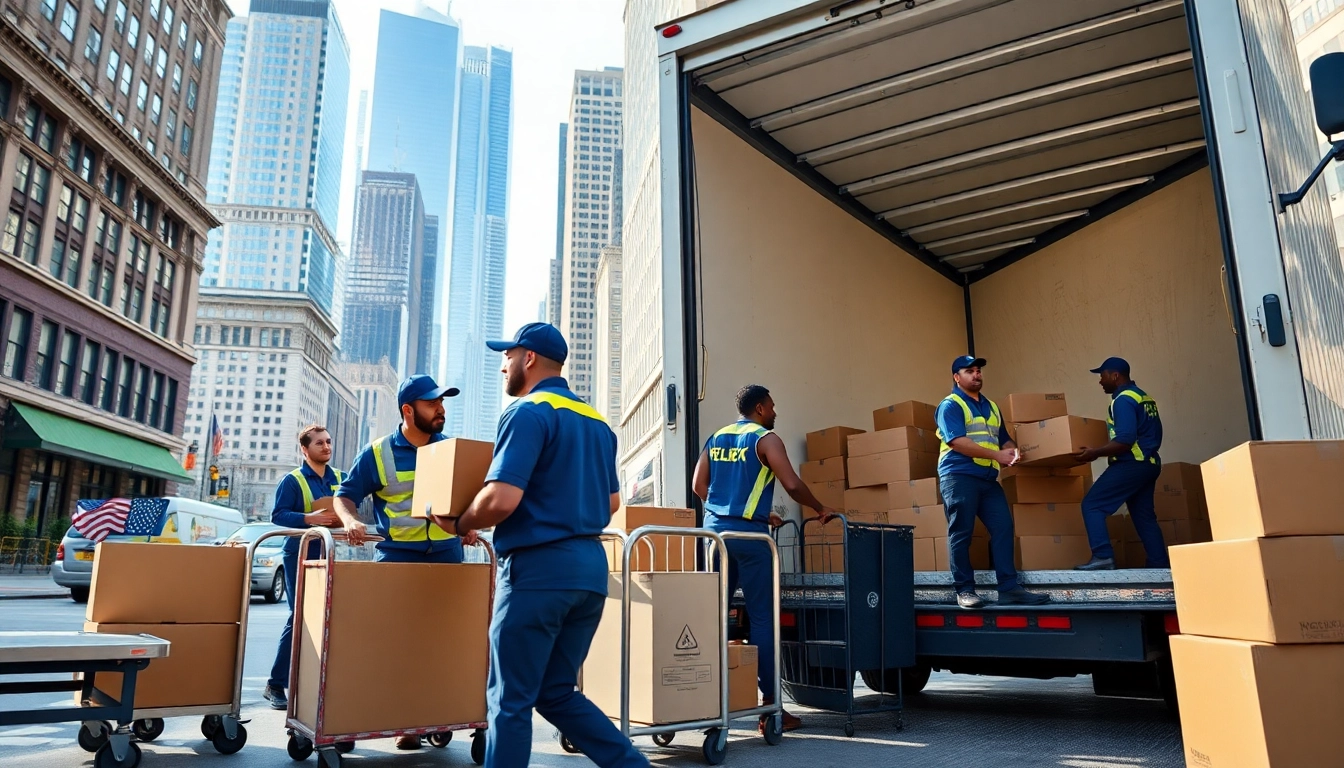 Efficient Office Moving Services NYC team packing and loading in vibrant New York City.