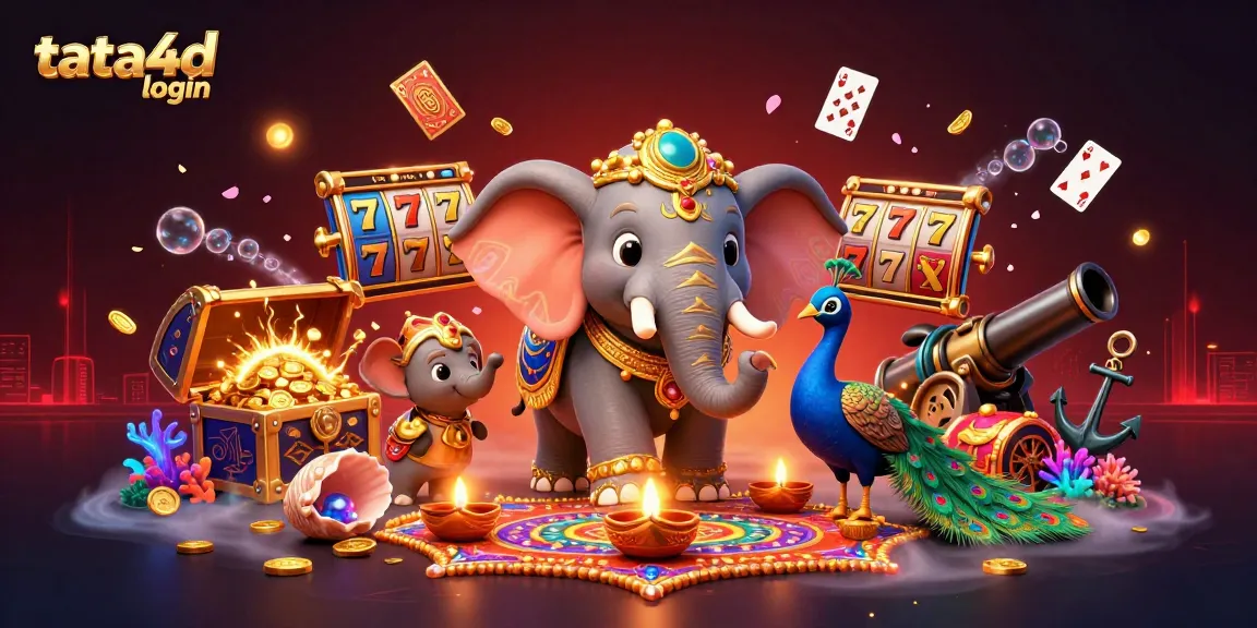 Engage with tata4d login in this vibrant, dynamic 3D casino illustration full of gaming elements.