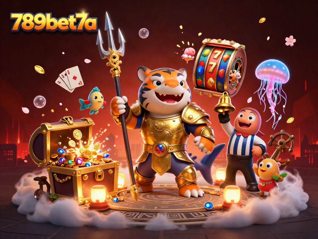 Engage in thrilling 789bet7a action with a dynamic underwater casino scene featuring vibrant characters and game elements.