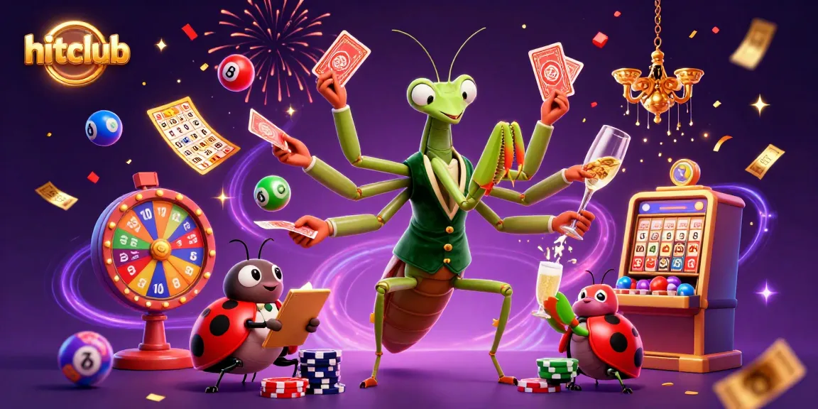 Catch the excitement at hitclub with dynamic lottery balls, engaging characters, and vibrant casino elements.