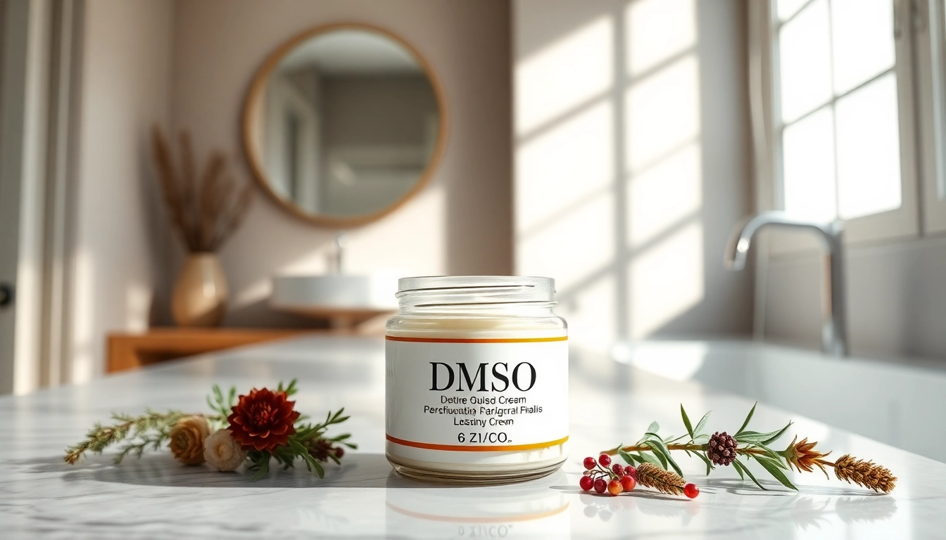 Explore the benefits of dmso cream with a soothing jar surrounded by natural oils and herbs.