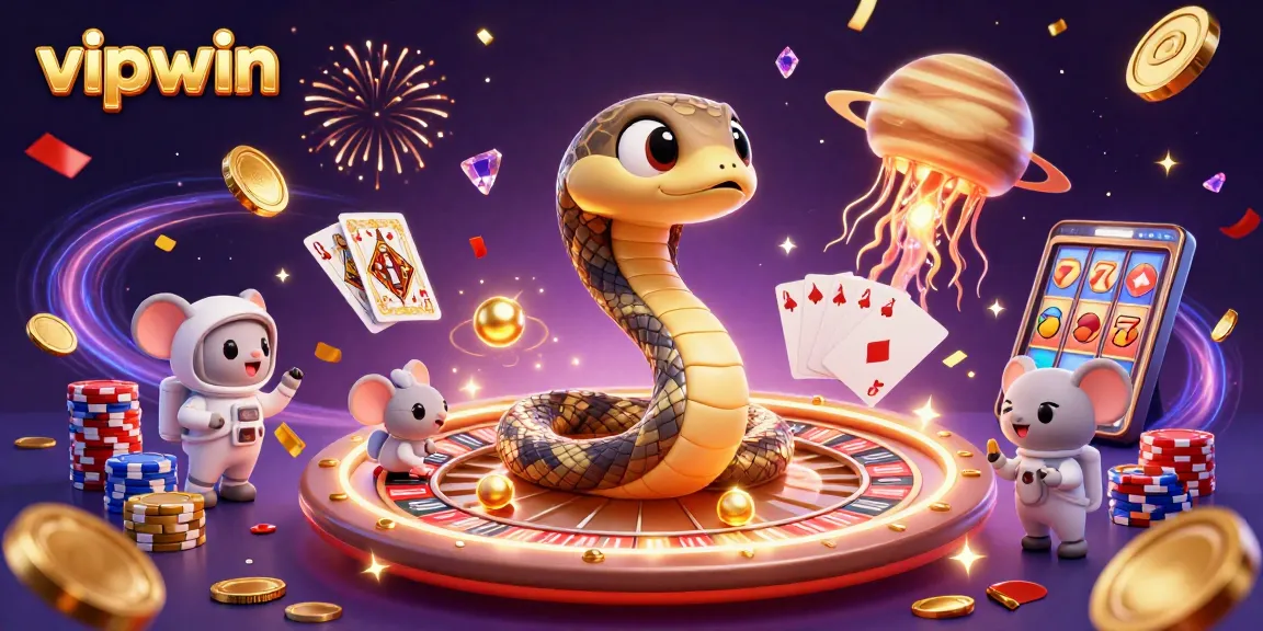 Place bets and win prizes at vipwin in this vibrant 3D cosmic casino scene.