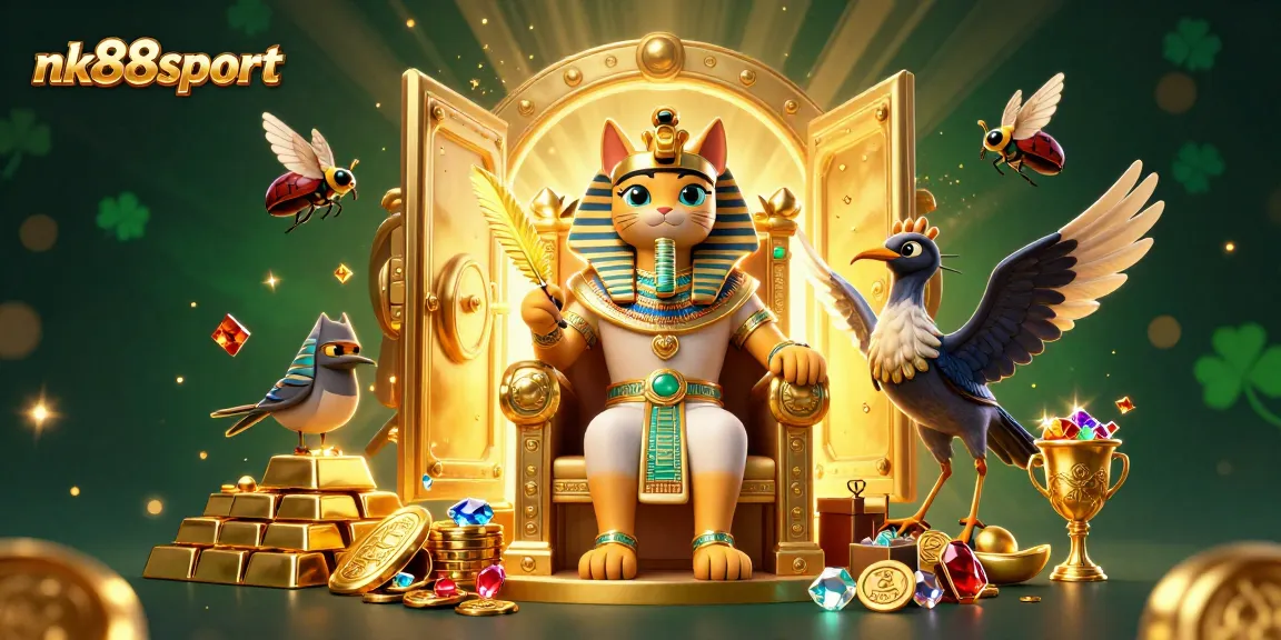 Engage with nk88sport's dynamic gameplay accompanied by mythical characters and treasure-filled scene.