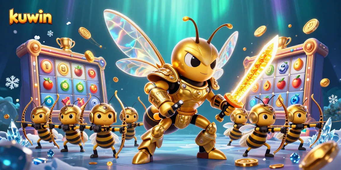 Kuwin reveals a vibrant casino scene featuring a dynamic golden hornet character and jackpot slots, perfect for online gaming.
