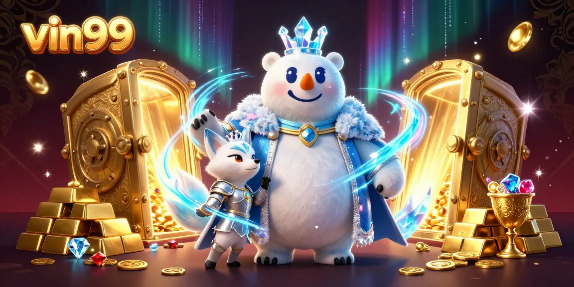 Join vin99 for an adventure in this vibrant casino-themed illustration with treasures and magical elements.