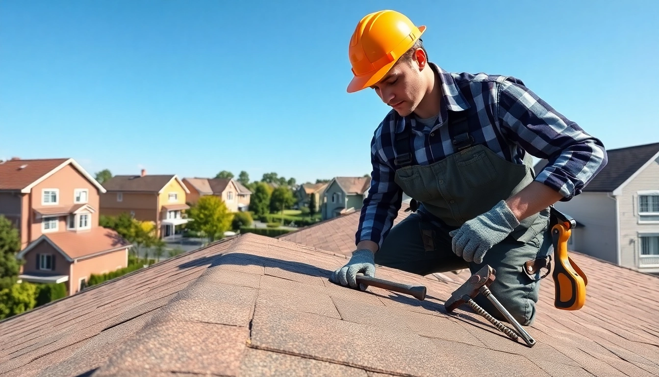 Inspecting twinsburg oh roof repairs with a professional contractor on a suburban house.