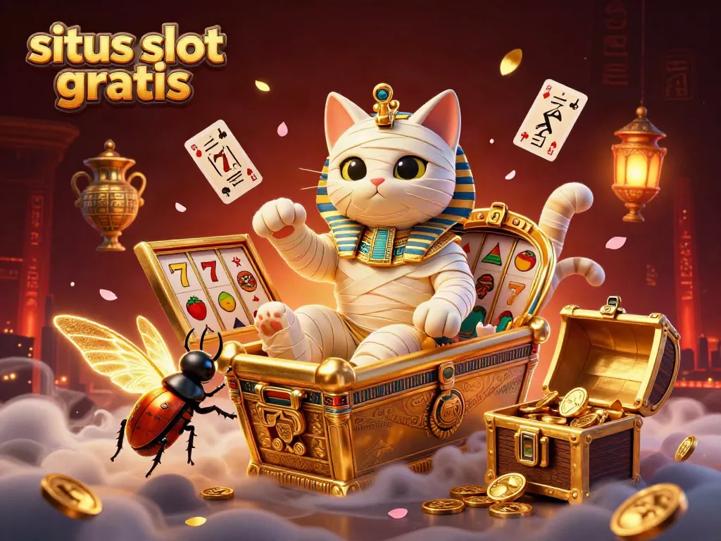 Experience situs slot gratis with a dynamic pyramid casino scene featuring animated characters and vibrant slot elements.
