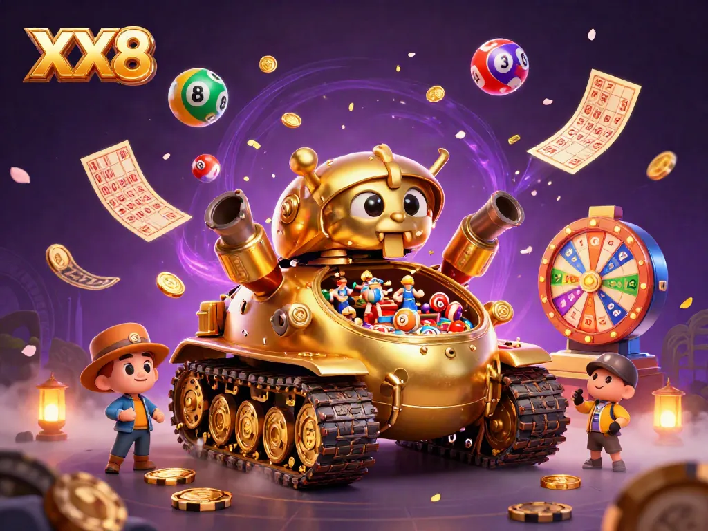 Play the exciting XX8 casino experience inside a golden beetle tank with confetti and colorful elements
