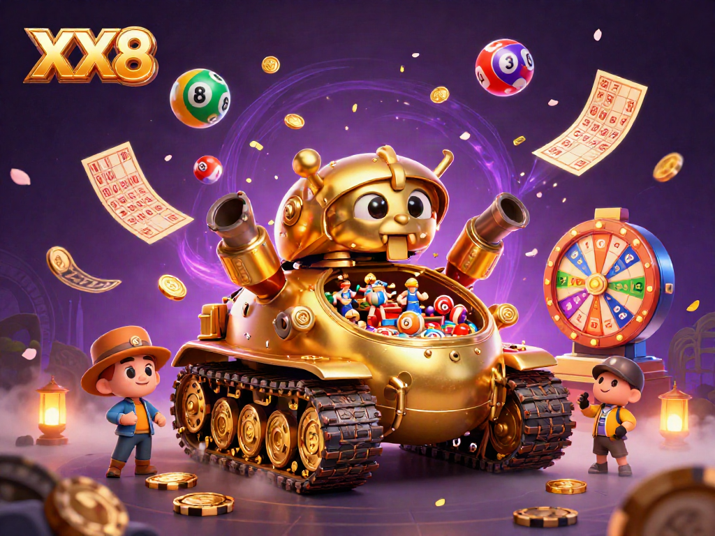 Play the exciting XX8 casino experience inside a golden beetle tank with confetti and colorful elements