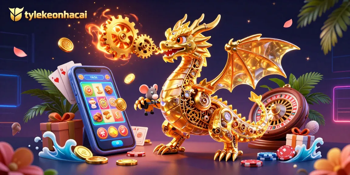 Engage in dynamic gambling with tylekeonhacai featuring a vibrant 3D scene and golden dragon.