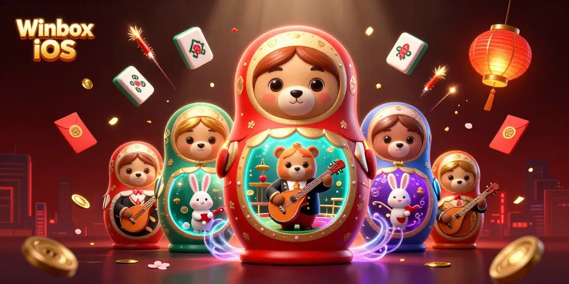 Experience the excitement of Winbox iOS with animated characters and casino-themed elements.