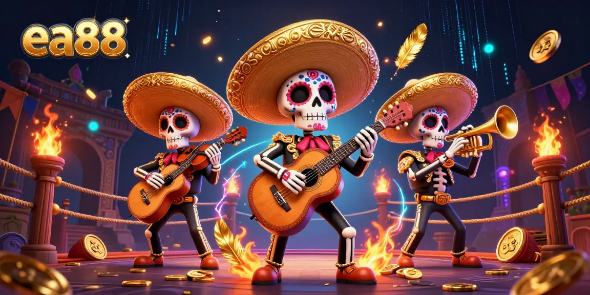 Play exciting games at ea88 with vibrant mariachi characters amidst casino themes.