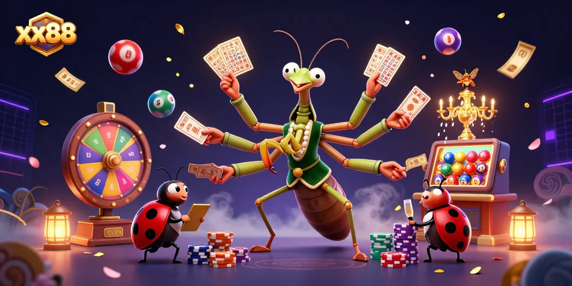 xx88 offers thrilling gambling experiences with vibrant animated characters surrounded by casino elements.