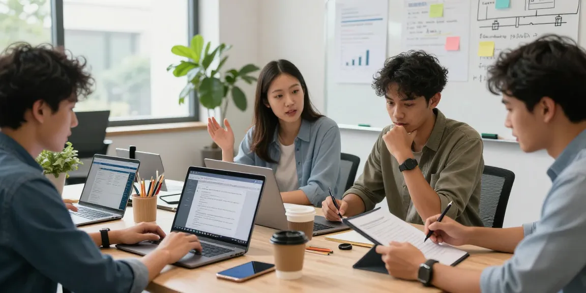 在团队合作的办公室环境中,使用WPS Office 下载处理文档,展示现代工作场景。