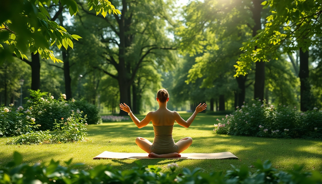 Embracing a Healthy Life through outdoor yoga surrounded by nature.