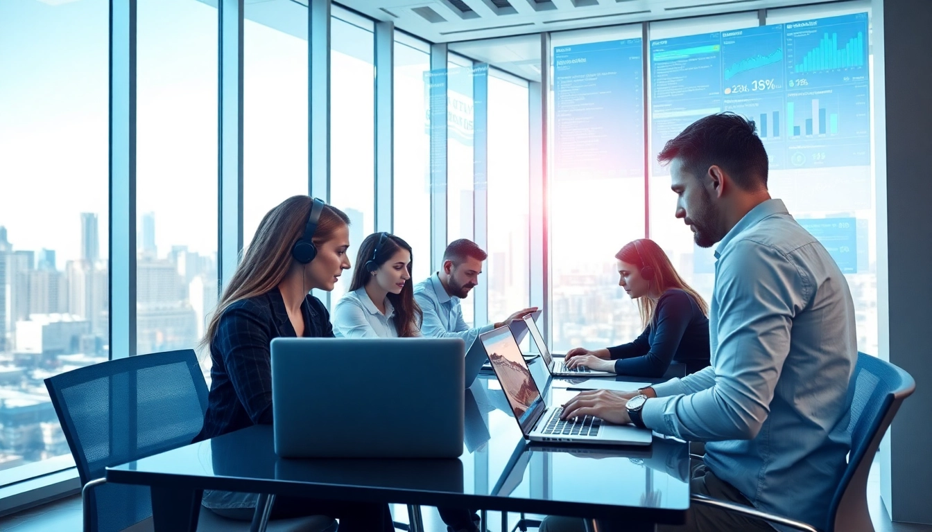 Team of IT professionals providing business it support in a modern office environment.