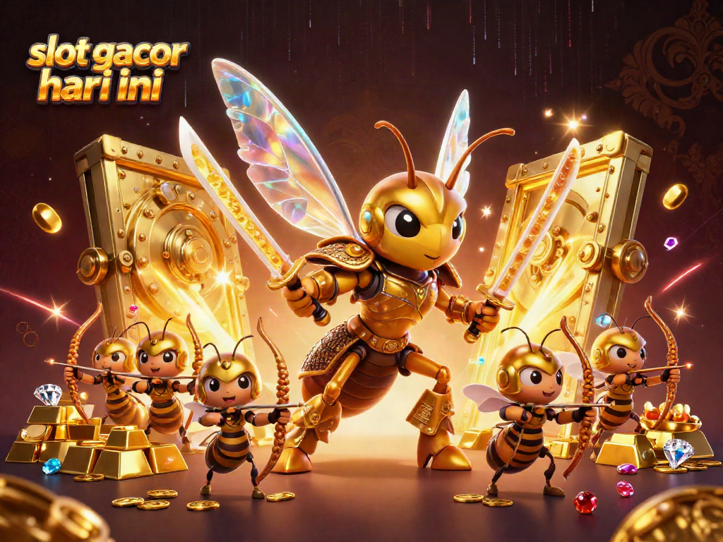 Gambarkan slot gacor hari ini dengan hornet raksasa berpakaian samurai dalam ilustrasi 3D yang memukau.