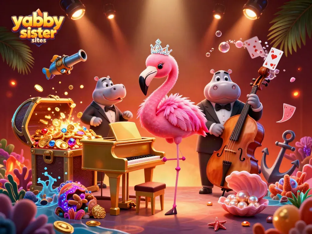 Engage with yabby sister sites offerings alongside a lively casino-themed illustration.