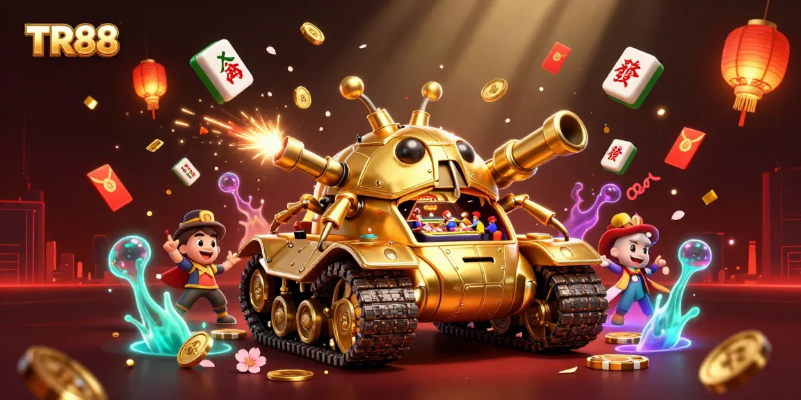 TR88 showcases a vibrant casino scene with dynamic elements like golden beetles and confetti cannons.