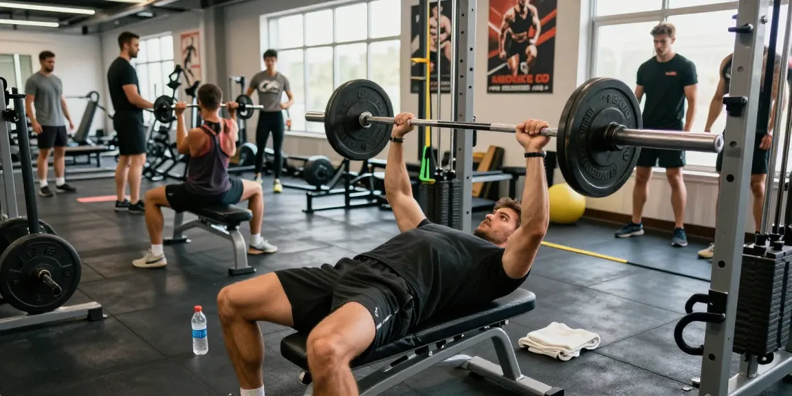 Medi Pharma Steroids: Athletic man lifting weights in a motivating gym environment.