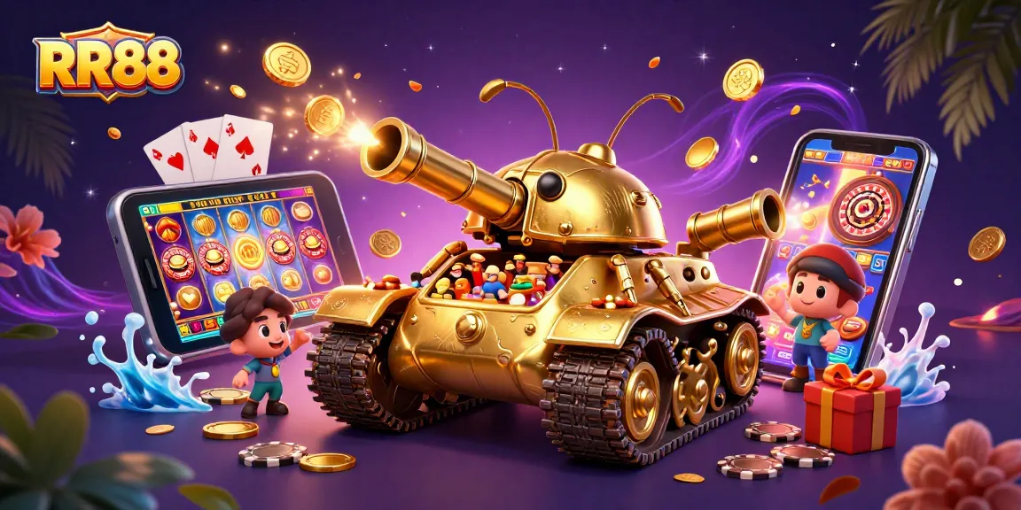 Experience the allure of RR88 with a dynamic casino illustration packed with action and excitement.