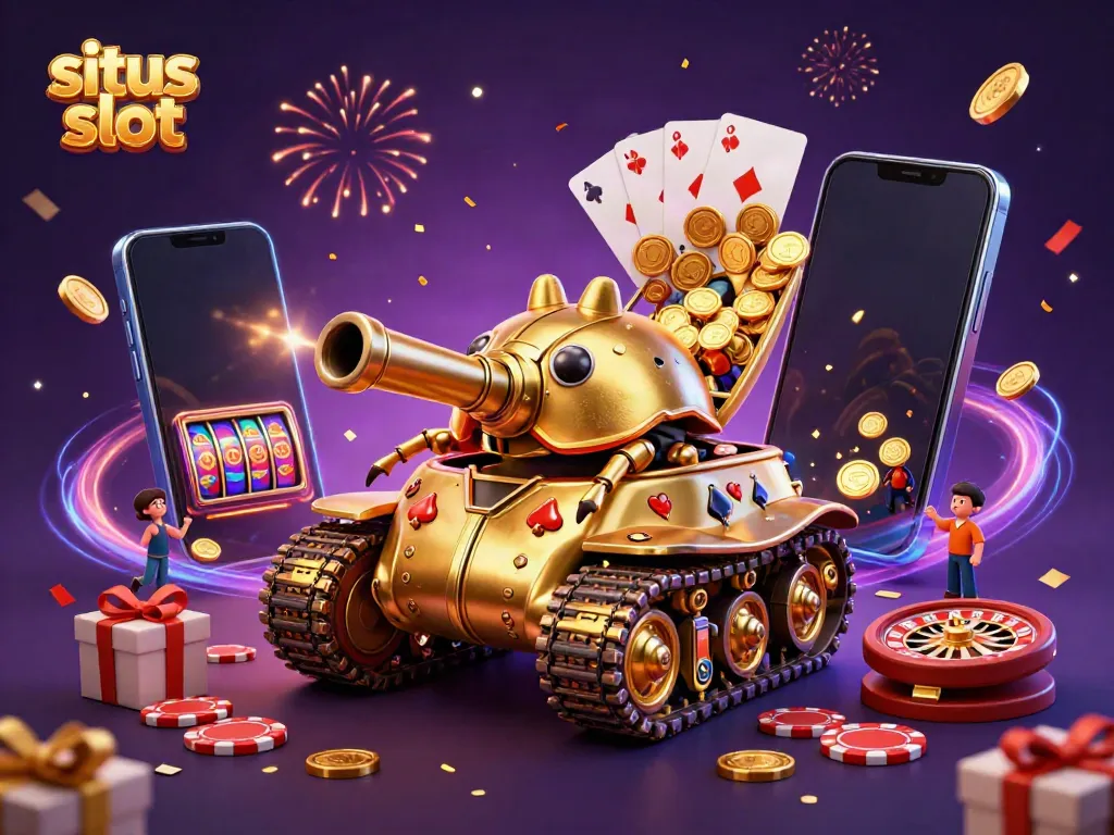 Rasakan keseruan bermain situs slot dengan ilustrasi kasino mini dalam tank kumbang emas.