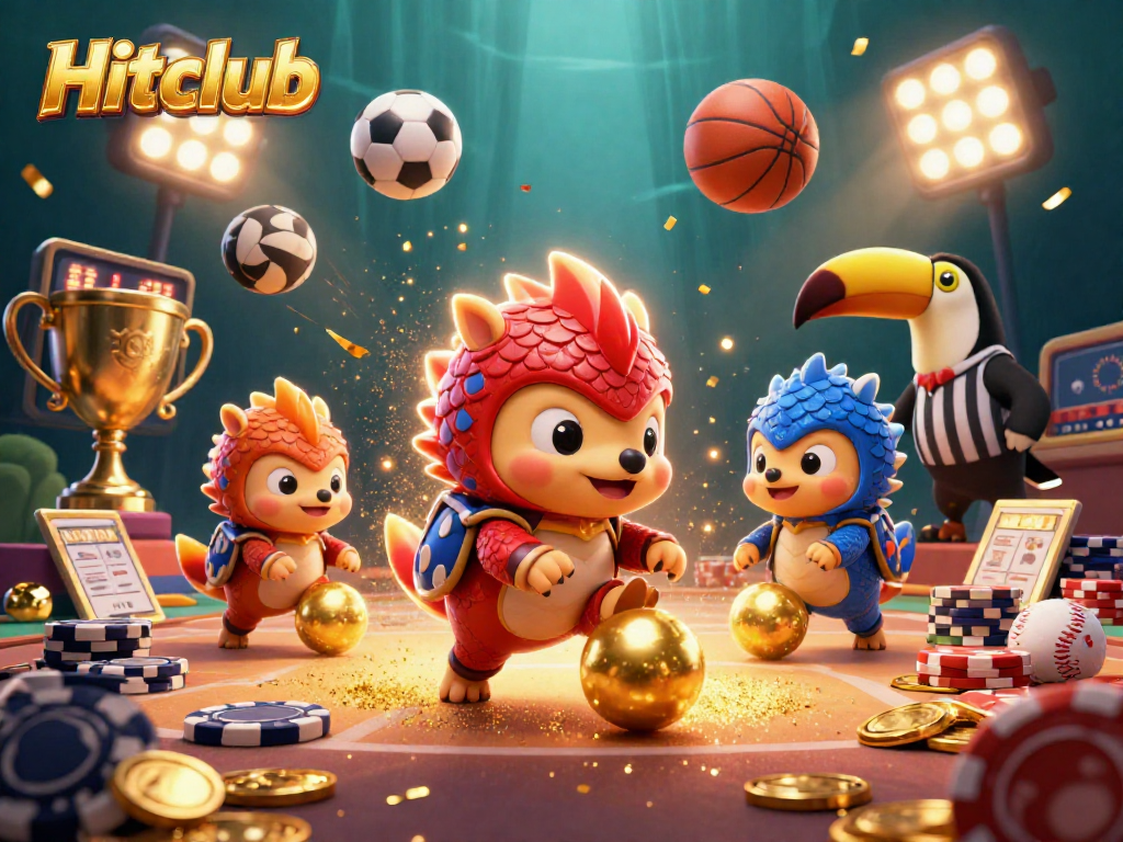 Engage with Hitclub by watching rival pangolins compete in a vibrant casino-themed sports showdown.