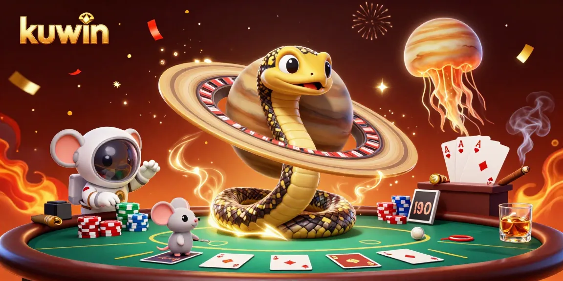 Kuwin players betting on a cosmic roulette game with vibrant 3D characters and casino elements.