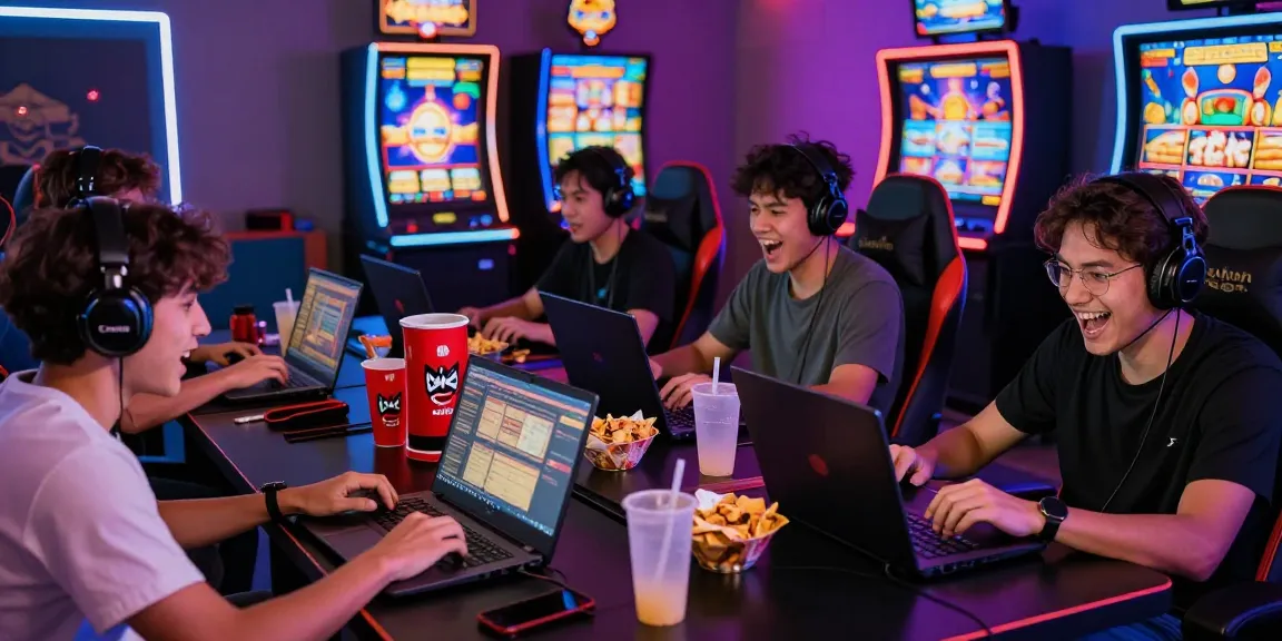Excited players enjoying a thrilling slot game experience at a situs gacor online gaming venue with vibrant atmosphere.