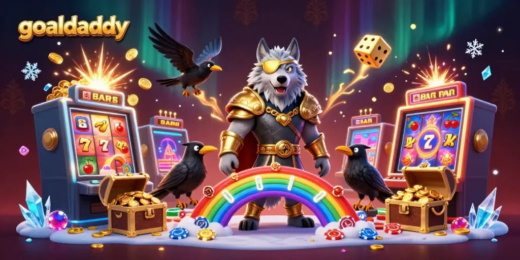 Experience goaldaddy with a captivating scene of the Norse-inspired characters surrounded by vibrant casino elements.