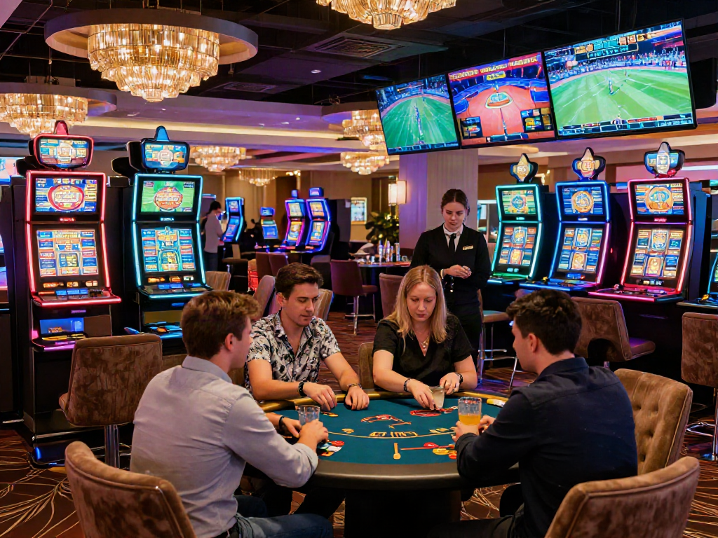 Kebuntoto vibrant casino scene with players enjoying games and lively atmosphere