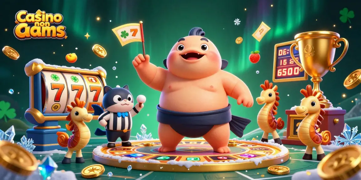 Gioca nei casinò non AAMS con simboli delle slot, trofei e personaggi animati in scena.