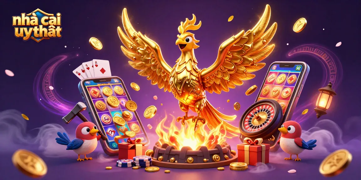 Engage with nhà cái uy tín in a thrilling golden phoenix 3D casino illustration.