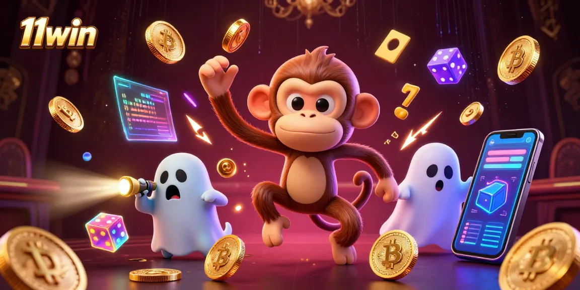 Engage in exciting gameplay at 11win with a mischievous monkey juggling golden casino treasures.